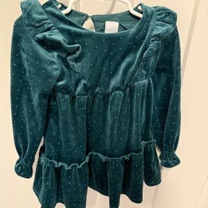 Tahari Kids Green Velvet Dress with Gold Dots